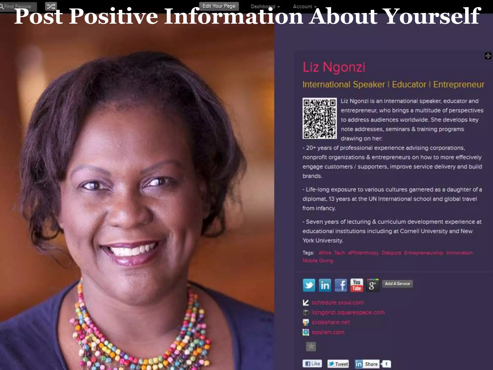 Post Positive Information About Yourself




  POST POSITIVE
  INFORMATION ABOUT
  YOURSELF
 