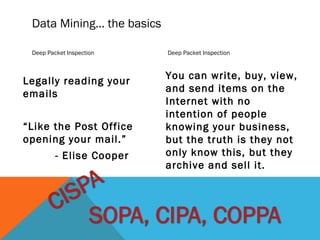Why? 
Justification: 
“To “optimize” your 
experience.” 
“To personalize your 
platform.” 
“To reduce your search 
time.” 
Cookies are 
Cookies are 
not a 
sometimes 
not a 
sometimes 
food 
food 
http://farm4.staticflickr.com/3408/3603584189_3e247a92ec.jpg 
 