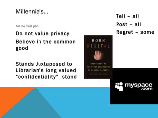Photo from 
FACEBOOK.COM/zuck 
“Desire for 
privacy 
needs to be 
‘outgrown.” 
“Desire for 
privacy 
needs to be 
‘outgrown.” 
“[The founding fathers] 
conferred… the right to 
be left alone -- the right 
most valued by civilized 
“[The founding fathers] 
conferred… the right to 
be left alone -- the right 
most valued by civilized 
men.” 
men.” 
Justice Louis Brandeis 
Photo: www.loc.gov 
 