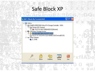 Software Write BlockRegistry Edit USB BlockHKEY_LOCAL_MACHINE\SYSTEM\CurrentControlSet\Control\StorageDevicePoliciesWrite protectDisable WriteProtect dword:00000001Enable WriteProtect dword:00000000