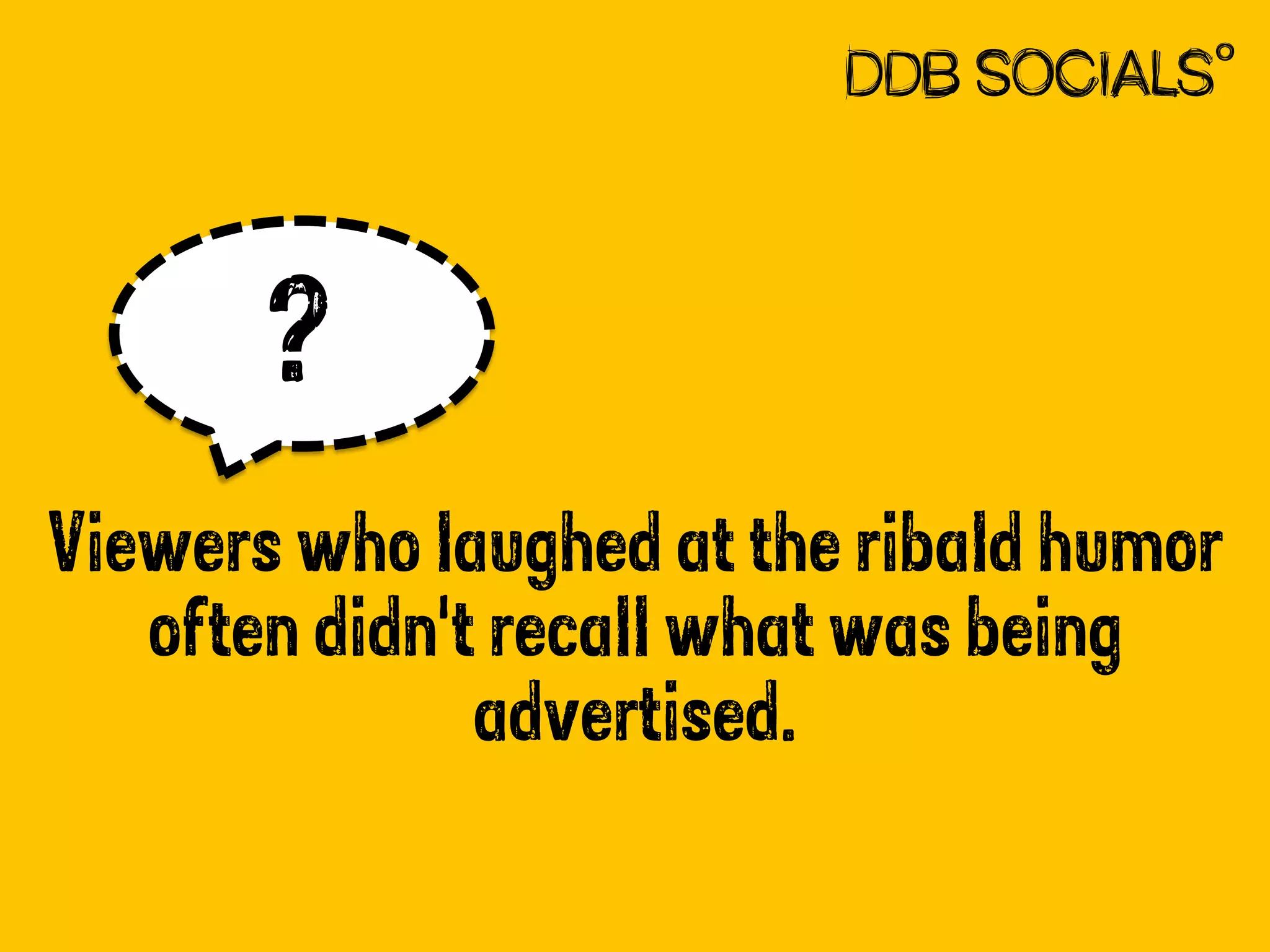 ?
Viewers who laughed at the ribald humor
often didn't recall what was being
advertised.

 