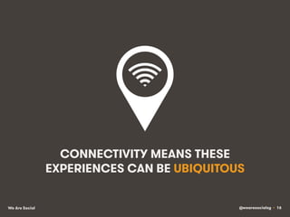 @wearesocialsg • 16We Are Social
CONNECTIVITY MEANS THESE
EXPERIENCES CAN BE UBIQUITOUS
 