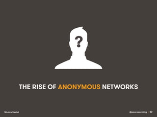 @wearesocialsg • 52We Are Social
THE RISE OF ANONYMOUS NETWORKS
?!
 