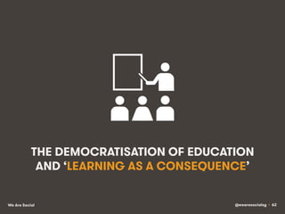 @wearesocialsg • 62We Are Social
THE DEMOCRATISATION OF EDUCATION
AND ‘LEARNING AS A CONSEQUENCE’
 