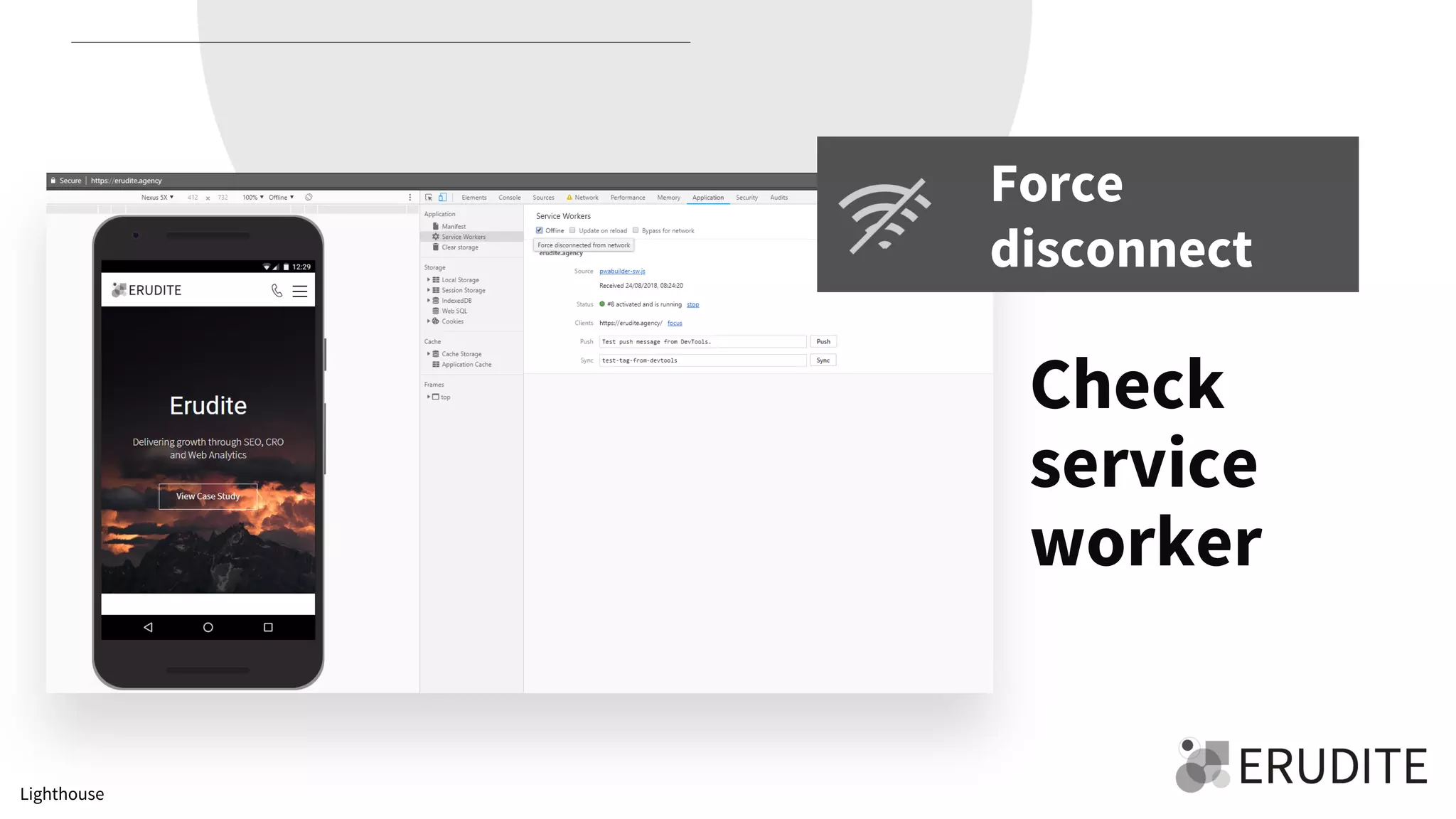 Check
service
worker
Force
disconnect
Lighthouse
 
