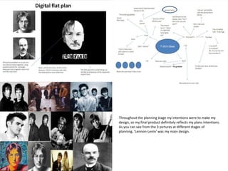 Throughout the planning stage my intentions were to make my
design, so my final product definitely reflects my plans intentions.
As you can see from the 3 pictures at different stages of
planning, ‘Lennon-Lenin’ was my main design.

 