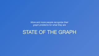 More and more people recognize their
graph problems for what they are
STATE OF THE GRAPH
 