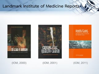 (IOM, 2001)(IOM, 2000) (IOM, 2011)
Landmark Institute of Medicine Reports
 