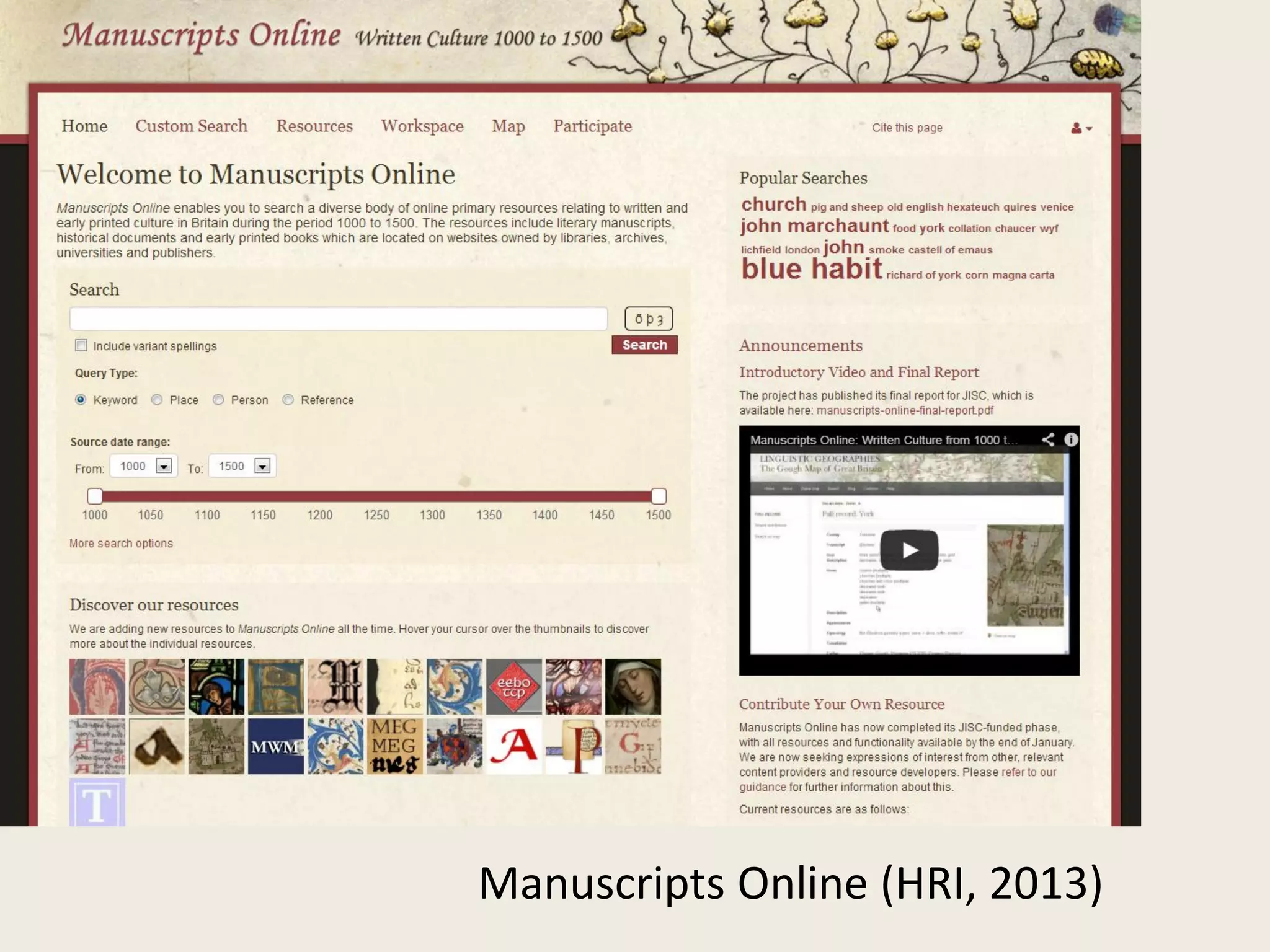 Manuscripts Online (HRI, 2013)
 