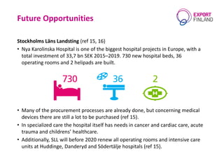 Future Opportunities
Stockholms Läns Landsting (ref 15, 16)
• Nya Karolinska Hospital is one of the biggest hospital proje...