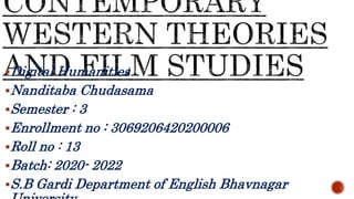 Digital Humanities
Nanditaba Chudasama
Semester : 3
Enrollment no : 3069206420200006
Roll no : 13
Batch: 2020- 2022
S.B Gardi Department of English Bhavnagar
 
