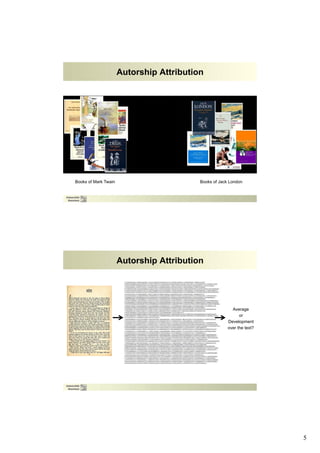 Autorship Attribution

Books of Mark Twain

Books of Jack London

Autorship Attribution

Average
or
Development
over the t...