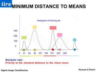 MINIMUM DISTANCE TO MEANS Decision rule: Priority to the shortest distance to the class mean 0  31  63  95  127  159  191  223  255   300 200 100 0 Histogram of training set 