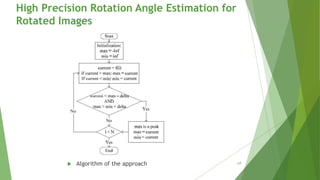  Algorithm of the approach
High Precision Rotation Angle Estimation for
Rotated Images
17
 