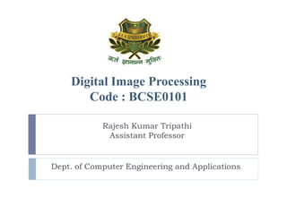 Digital Image Processing
Code : BCSE0101
Rajesh Kumar Tripathi
Assistant Professor
Dept. of Computer Engineering and Applications
 