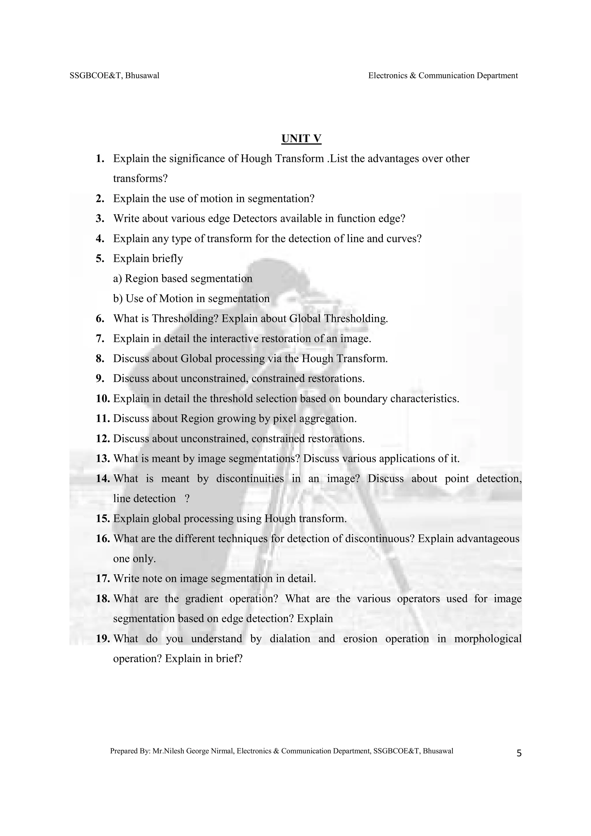 Digital image processing question bank | PDF