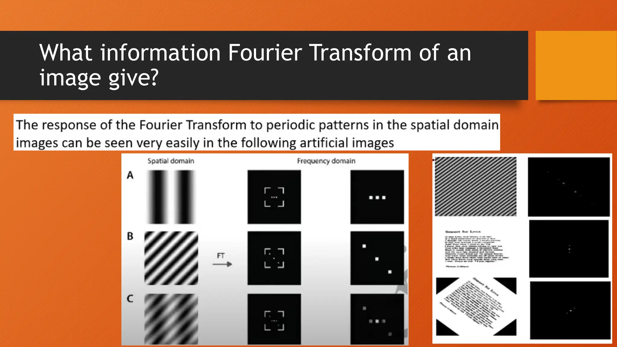 What information Fourier Transform of an
image give?
 