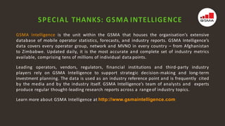 4
GSMA Intelligence is the unit within the GSMA that houses the organisation’s extensive
database of mobile operator stati...