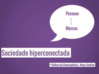 Sociedade hiperconectada
Pessoas
Marcas
* Cultura da Convergência, Henry Jenkins
 