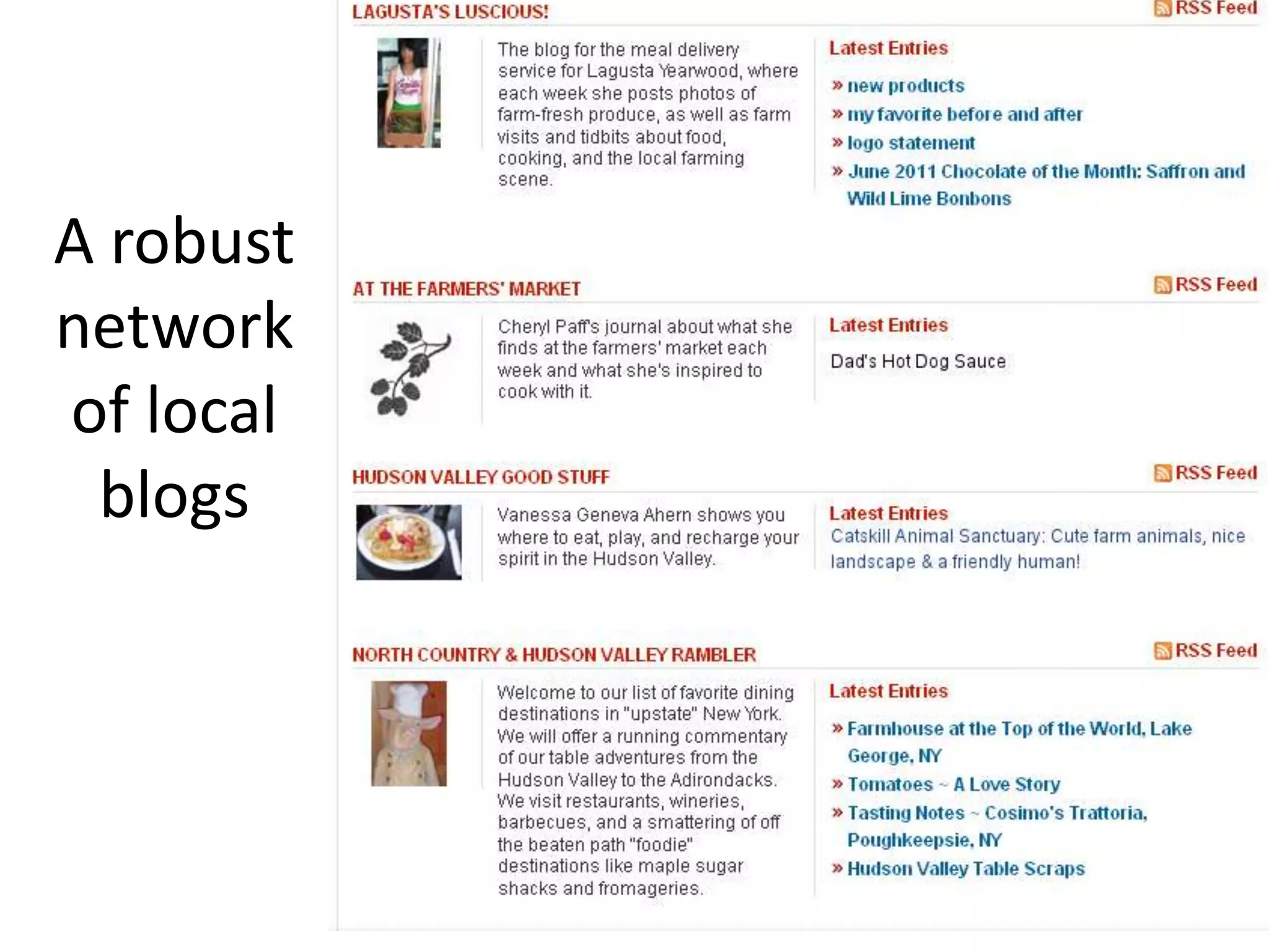 A robust
network
of local
 blogs
 