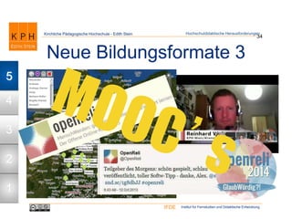 Institut für Fernstudien und Didaktische EntwicklungIFDE
Kirchliche Pädagogische Hochschule - Edith Stein
Neue Bildungsformate 3
34
Hochschuldidaktische Herausforderungen
1
2
3
4
5
 