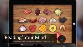 ‘Reading’ Your Mind‫שלנו‬ ‫המחשבות‬ ‫את‬ ‫שקורא‬ ‫פיצה‬ ‫של‬ ‫תפריט‬-‫עבורנו‬ ‫ביותר‬ ‫הטובה‬ ‫הפיצה‬ ‫את‬ ‫לנו‬ ‫ומתאים‬...
Link
 