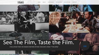 See The Film, Taste the Film.‫בסרט‬ ‫שהופיע‬ ‫האוכל‬ ‫את‬ ‫וטועמים‬ ‫מפורסמים‬ ‫מסרטים‬ ‫סצינה‬ ‫רואים‬ ‫הצופים‬ ‫אכיל״‬ ‫״קולנוע‬ Link
 