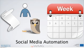 Social Media Automation
Script
5 0
3 6 5
3× ×
0× 2
Thursday, 18 April 13
 