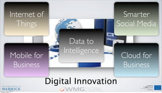 Digital Innovation
Cloud for
Business
Mobile for
Business
Smarter
Social Media
Internet of
Things
Data to
Intelligence
Thursday, 18 April 13
 