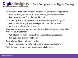 Core Components of Digital StrategyHave clear and defined business objectives for your Digital Programmes