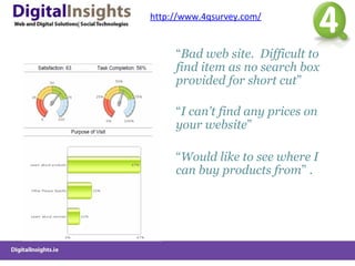 http://www.4qsurvey.com/   “ Bad web site.  Difficult to find item as no search box  provided for short cut ”   “ I can't find any prices on your website ”   “ Would like to see where I can buy products from ”  . 