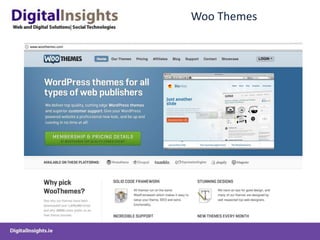 Bought ThemesDifferent Licensing and Usage TermsSingle Use, Developer, Enterprise EditionsPricing reflects flexibility of usage and provided functionalityProvide Out of the Box Design and FunctionalityEnable easy cutomisation of Themes without having to handcraft CSS code Provide in-built plugin functionality for SEO, Backups, No-follows, Google Analytics, JQuery Sliders, Security etc..Provide multiple theme templates to facilitate creation of Content Management Systems