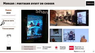 Morgan : partager avant de choisir

     France
      2010
1 magasin (flagship)


 Étape de vente

MSG
 Type de support




                       Initiatives   Des essayages   Shopping     Diesel Cam : la
                       identiques    à l’infini      interactif   cabine du futur
                                                                                    32
 