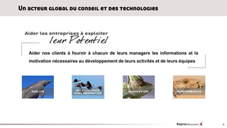 Un acteur global du conseil et des technologies




   Aider nos clients à fournir à chacun de leurs managers les informations et la
   motivation nécessaires au développement de leurs activités et de leurs équipes




                                                                                    4
 