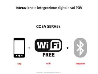 COSA SERVE?
+ +
app wi fi iBeacons
Interazione e integrazione digitale sul PDV
4MOREINFO : paolo.maioli@indeed.it @paolo_mm
 