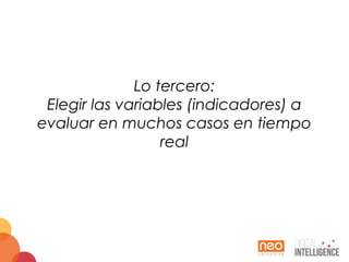 Lo tercero:
Elegir las variables (indicadores) a
evaluar en muchos casos en tiempo
real
 