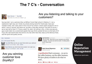 The 7 C’s - Conversation
Are you winning
customer love
(loyalty)?
Are you listening and talking to your
customers?
 