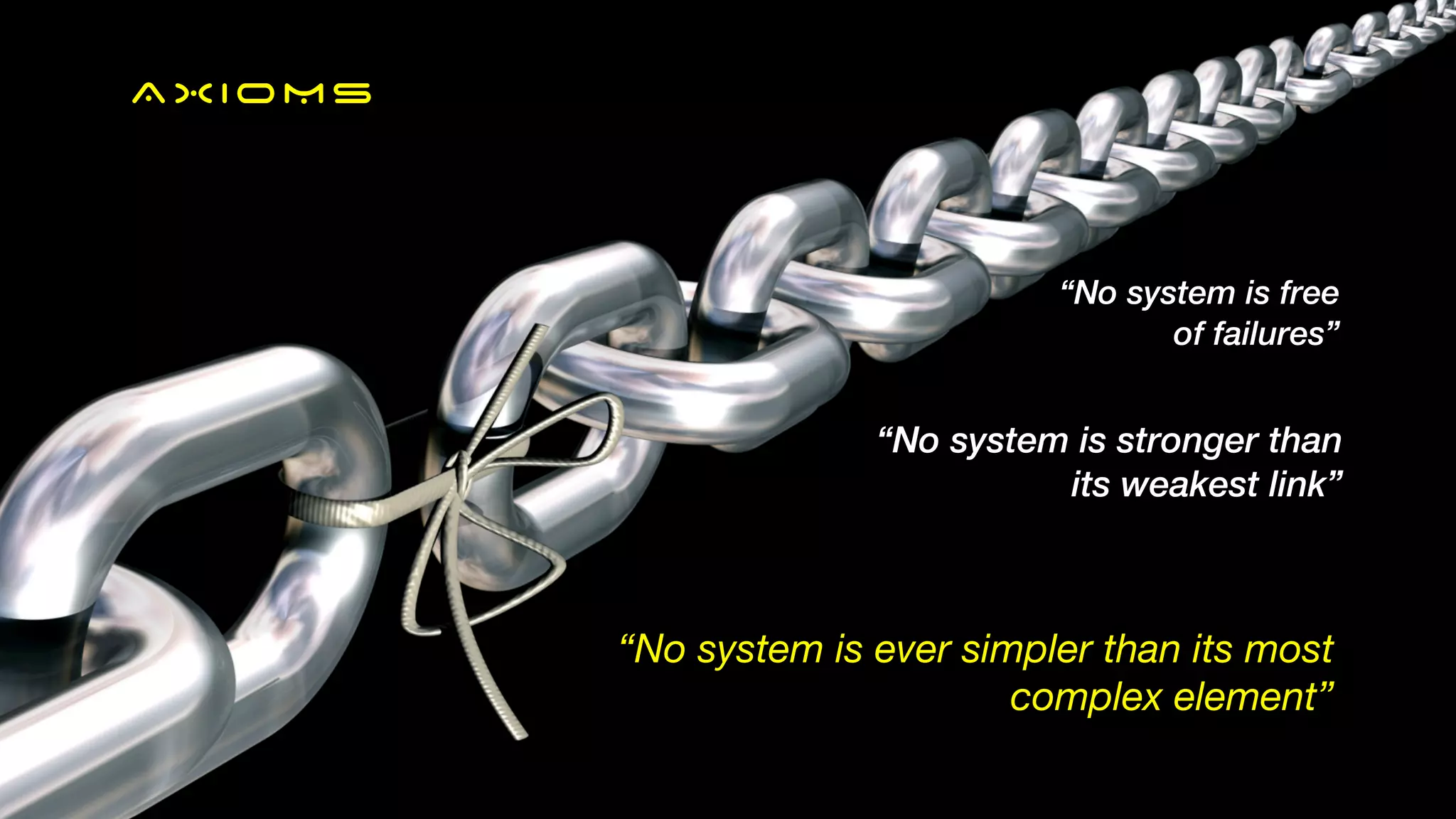 AXIOMS
“No system is stronger than
its weakest link”
“No system is ever simpler than its most
complex element”
“No system is free
of failures”
 