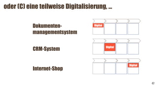 47
oder (C) eine teilweise Digitalisierung, …
Dokumenten-
managementsystem
CRM-System
Internet-Shop
Digital
Digital
Digital
 