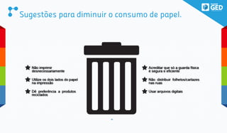 Sugestões para diminuir o consumo de papel.
 