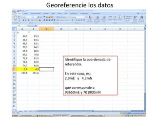 Georeferencie los datos

Identifique la coordenada de
referencia.
En este caso, es:
2,9mE y 4,3mN
Las coordenadas se puede...