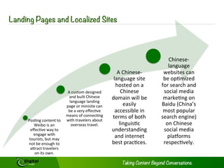 References 
1. http://edition.cnn.com/2013/04/09/ 
11 
travel/chinese-tourism-impact 
2. http://media.unwto.org/en/press-release/ 
2013-04-04/china-new-number- 
one-tourism-source-market- 
world 
3. http://data.worldbank.org/indicator/ 
ST.INT.DPRT/countries/1W? 
display=map 
4. http://media.unwto.org/en/press-release/ 
2013-04-04/china-new-number- 
one-tourism-source-market- 
world 
5. http://blogs.wsj.com/chinarealtime/ 
2013/09/25/chinese-tourists-travel-farther- 
southeast-asi/ 
6. http://s.wsj.net/public/resources/ 
images/AI-CD748_ 
CTRAVE_G_201309250548 
09.jpg 
7. ibid 
8. http:// 
www.adventureugandasafari.com/ 
blog/uncategorized/chinese-tourists- 
increase-in-numbers.html 
9. http://www.bbc.co.uk/news/ 
technology-23343058 
10. http://www.chinainternetwatch.com/ 
whitepaper/china-internet-statistics/ 
11. http://www.dmic.asia/en/business/ 
digital-marketing-and-the-changing-chinese- 
consumer 
12. http://www.mckinsey.com/insights/ 
consumer_and_retail/ 
mapping_chinas_middle_class 
13. http://edition.cnn.com/2013/04/09/ 
travel/chinese-tourism-impact 
14. http://press.hotels.com/en-gb/files/ 
2012/07/Hotels.com-Chinese- 
International-Traveller-MapCITM.pdf 
15. http://edition.cnn.com/2013/04/05/ 
travel/china-tourists-spend/ 
index.html 
16. http://www.jingdaily.com/ 
independent-chinese-travelers-8- 
things-you-should-know/27910/ 
17. http://edition.cnn.com/2013/04/09/ 
travel/chinese-tourism-impact 
18. http://marketingtochina.com/how-to- 
attract-chinese-tourists-to-usa/ 
19. http://www.reuters.com/article/ 
2013/09/24/us-china-smartphones-idUSBRE98N08V20130924? 
source=email_rt_mc_body&app=n 
20. http://blogs.wsj.com/chinarealtime/ 
2013/09/25/chinese-tourists-travel-farther- 
southeast-asi/ 
Copyright © 2014 Digital Jungle Limited. All rights reserved. 
 
