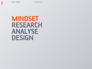 DIGITAL KOGEBOG   9. AUGUST 2012




MINDSET
RESEARCH
ANALYSE
DESIGN
 