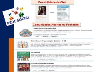 Possibilidade de ChatPossibilidade de Chat
Comunidades Abertas ou FechadasComunidades Abertas ou Fechadas
 
