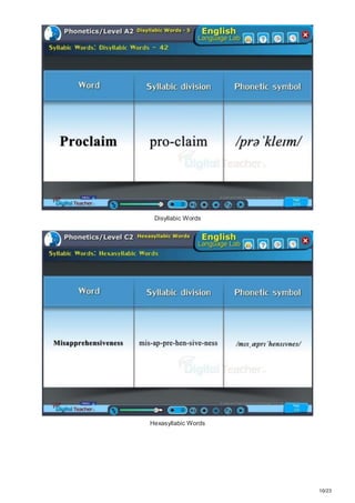 10/23
Disyllabic Words
Hexasyllabic Words
 