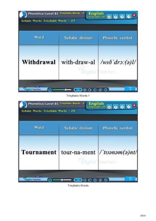 20/23
Trisyllabic Words 1
Trisyllabic Words
 