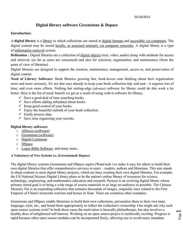 Digital library softaware greenstone & dsapce PDF