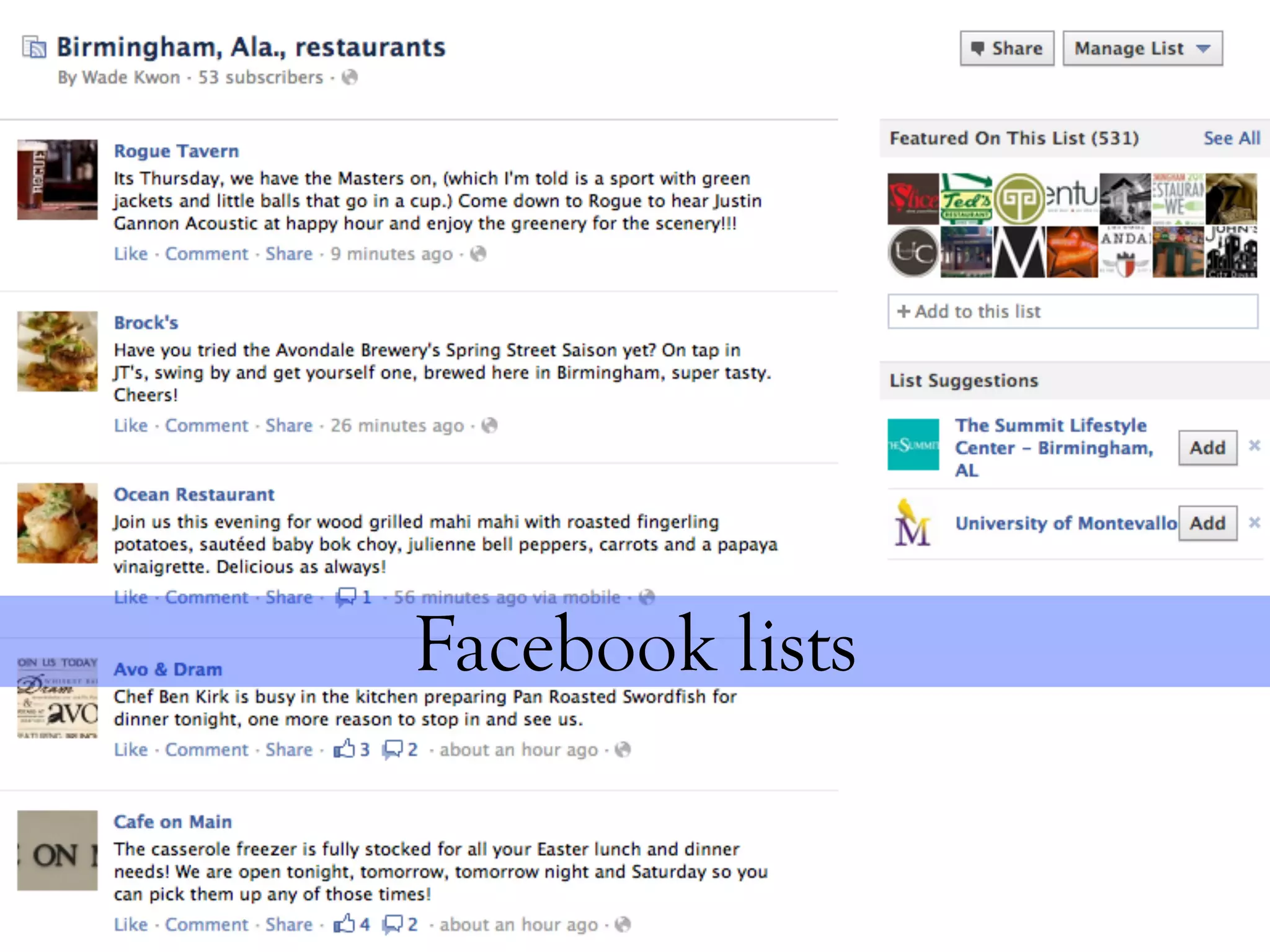 Facebook lists