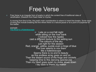 Free Verse Style Example Teaching different styles of Poetry | PPTX