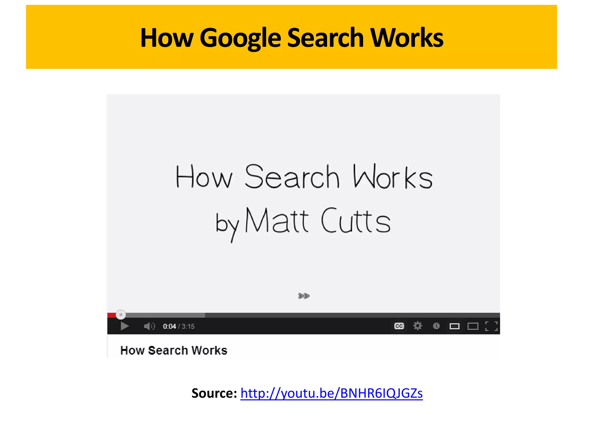 How Google Search Works




   Source: http://youtu.be/BNHR6IQJGZs
 